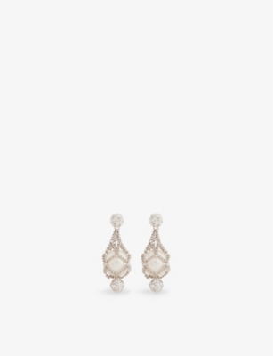 Givenchy Womens White Silvery Pearling Silver-tone Brass Crystal And Faux-pearl Earrings