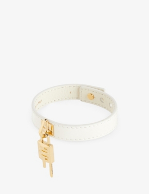 Shop Givenchy Padlock Leather Bracelet In Ivory