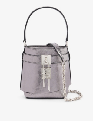 GIVENCHY: Shark-lock micro metallic-leather bucket bag