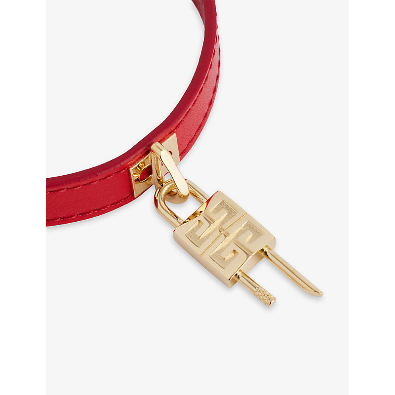 Shop Givenchy Womens Golden Red Padlock-charm Adjustable Leather Bracelet