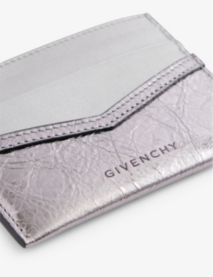 Shop Givenchy Voyou Leather Card Holder In Silvery Grey