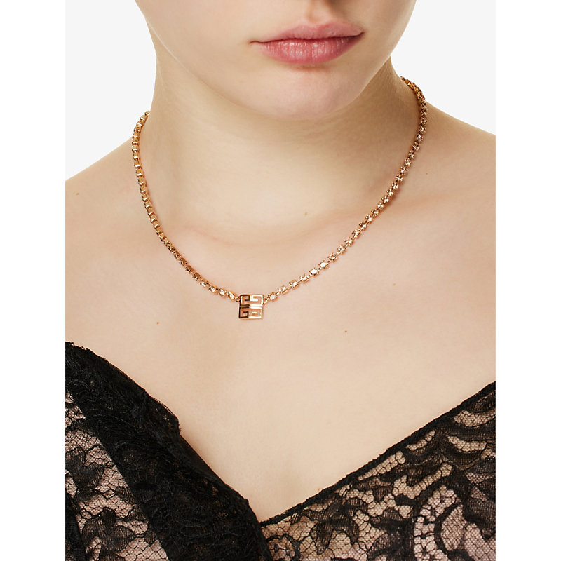 Shop Givenchy Brand-emblem Brass Necklace In Rose Gold