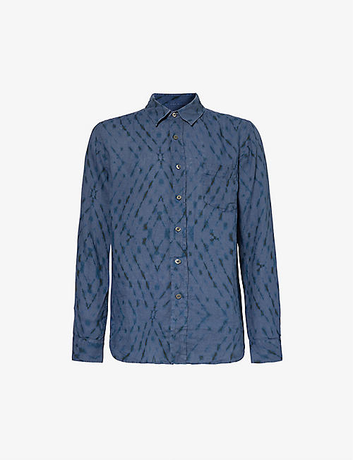 120% LINO: Tie-dye long-sleeved regular-fit linen shirt