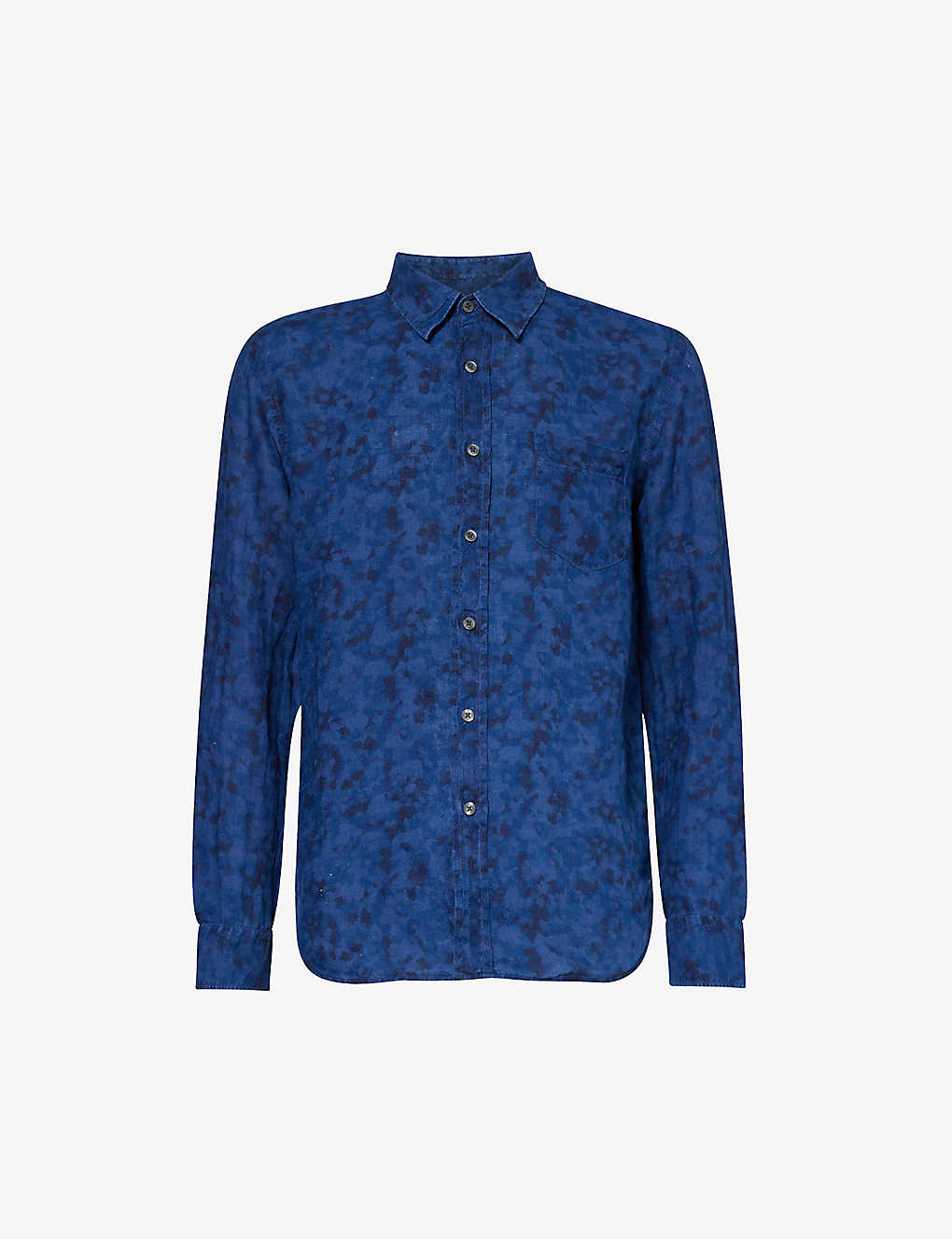 120% Lino Tie-dye Linen Shirt In Crown Blue Printed
