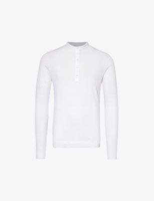 120% LINO: Henley contrast-trim linen T-shirt