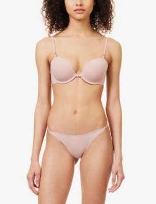 Shop Calvin Klein Womens  Sculpt Mid-rise High-leg Woven Thong In Subdued