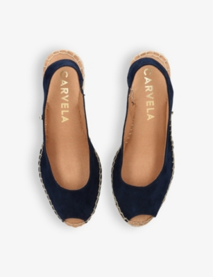 Shop Carvela Comfort Sharon 2 Wedge-heel Leather Espadrilles In Navy