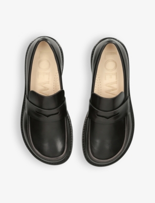 Shop Loewe Women's Blk/other Blaze Leather Loafers