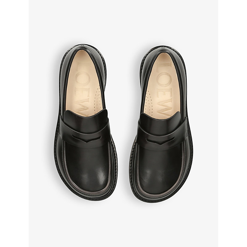 Shop Loewe Women's Blk/other Blaze Leather Loafers