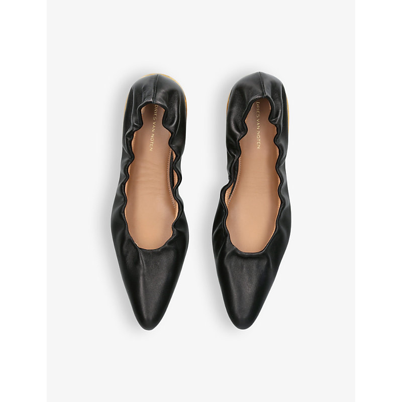 Shop Dries Van Noten Pointed-toe Leather Ballet Flats In Black
