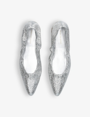 Shop Dries Van Noten Glitter-embellished Woven Ballet Flats In Silver