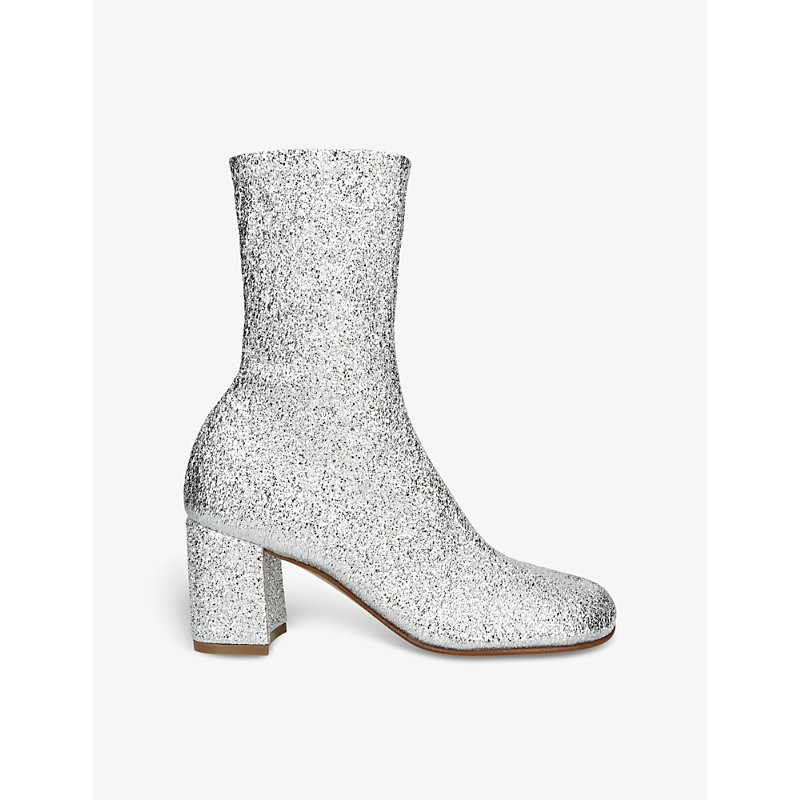 Shop Dries Van Noten Block-heel Leather Ankle Boots In Silver