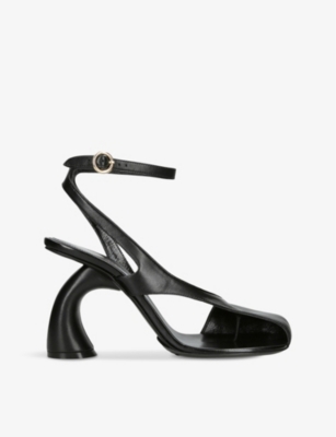 Shop Dries Van Noten Curved-heel Ankle-buckle Leather Sandals In Black