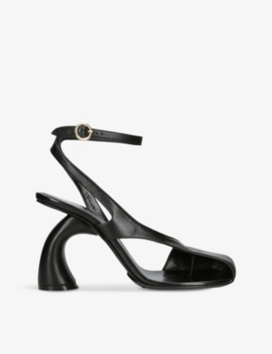 Dries Van Noten Womens Black Curved-heel Ankle-buckle Leather Sandals In Black