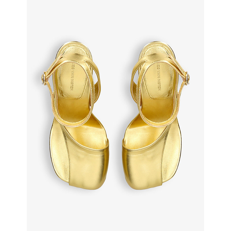 Shop Dries Van Noten Curved-heel Ankle-buckle Leather Sandals In Gold