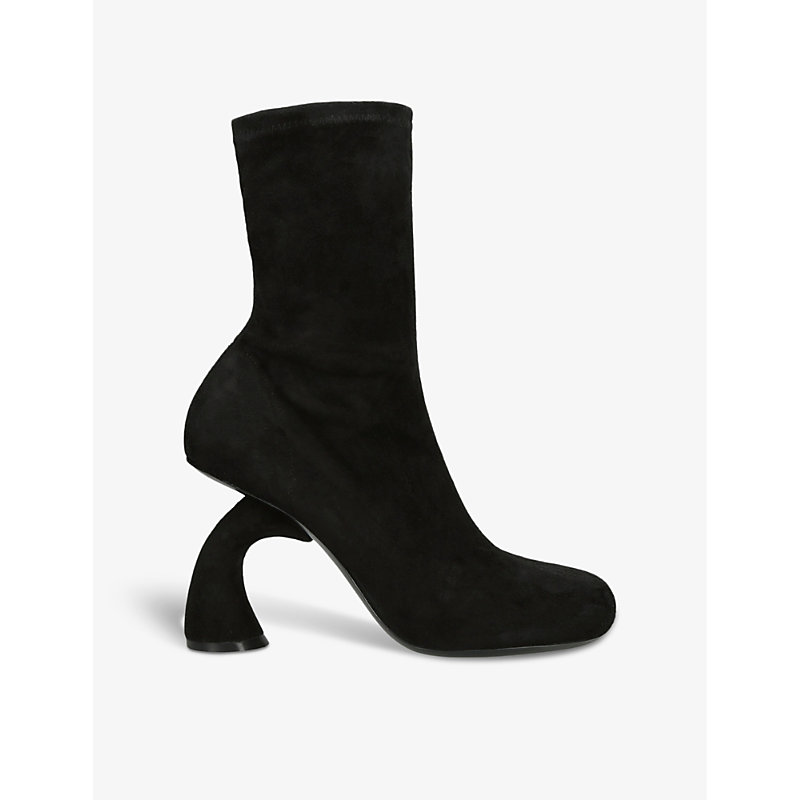 Dries Van Noten Womens Black Curved-heel Zip-fastened Velvet Heeled Ankle Boots