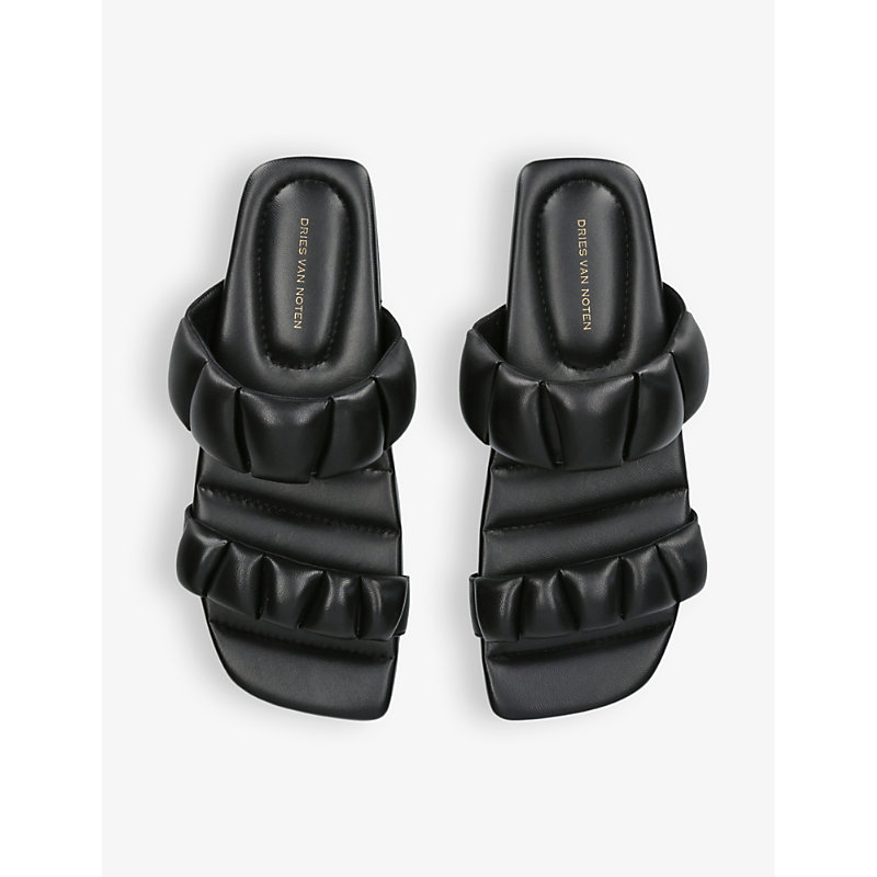 Shop Dries Van Noten Padded Branded-insole Leather Sliders In Black