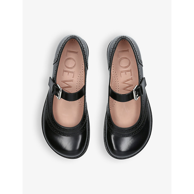 Shop Loewe Campo Leather Mary Jane Flats In Black
