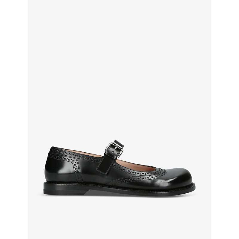 Shop Loewe Campo Leather Mary Jane Flats In Black