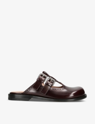 Shop Loewe Womens Wine Campo Mary Jane Leather Mules