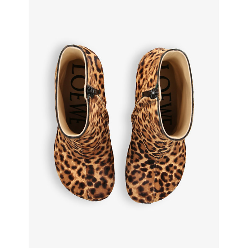 Shop Loewe Women's Brown/oth Calle Leopard-print Leather Ankle Boots