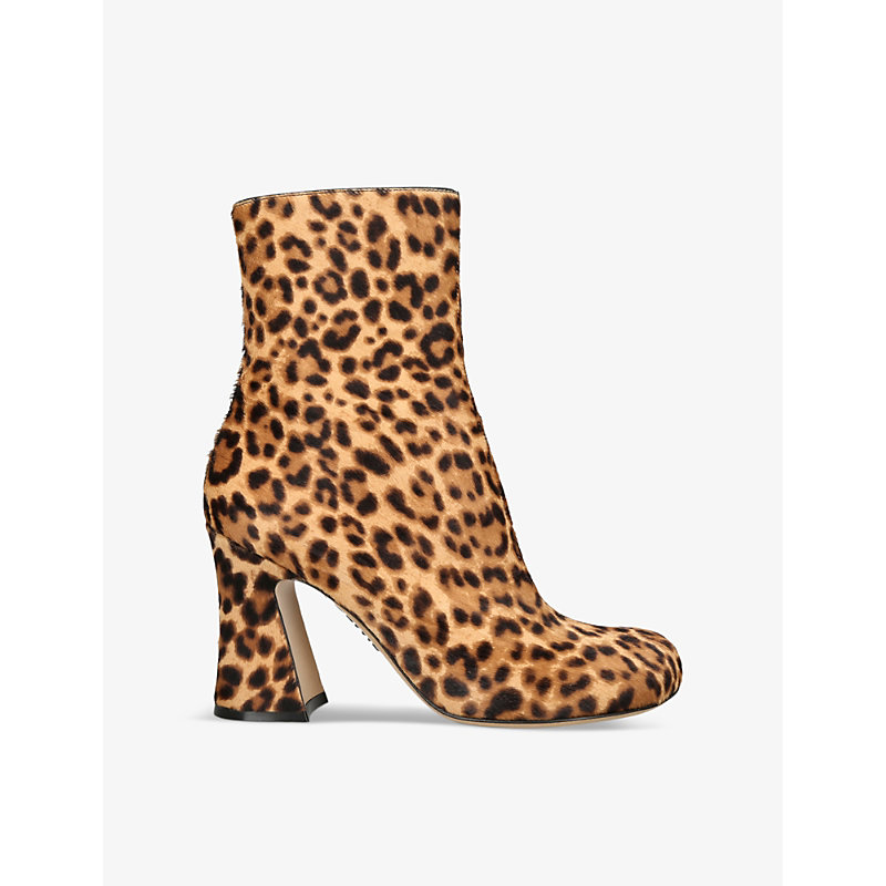 Loewe Calle Leopard-print Leather Ankle Boots In Brown/oth