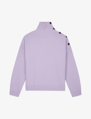 The Kooples Womens Light Purple Button-embellished Stretch Wool-blend Jumper