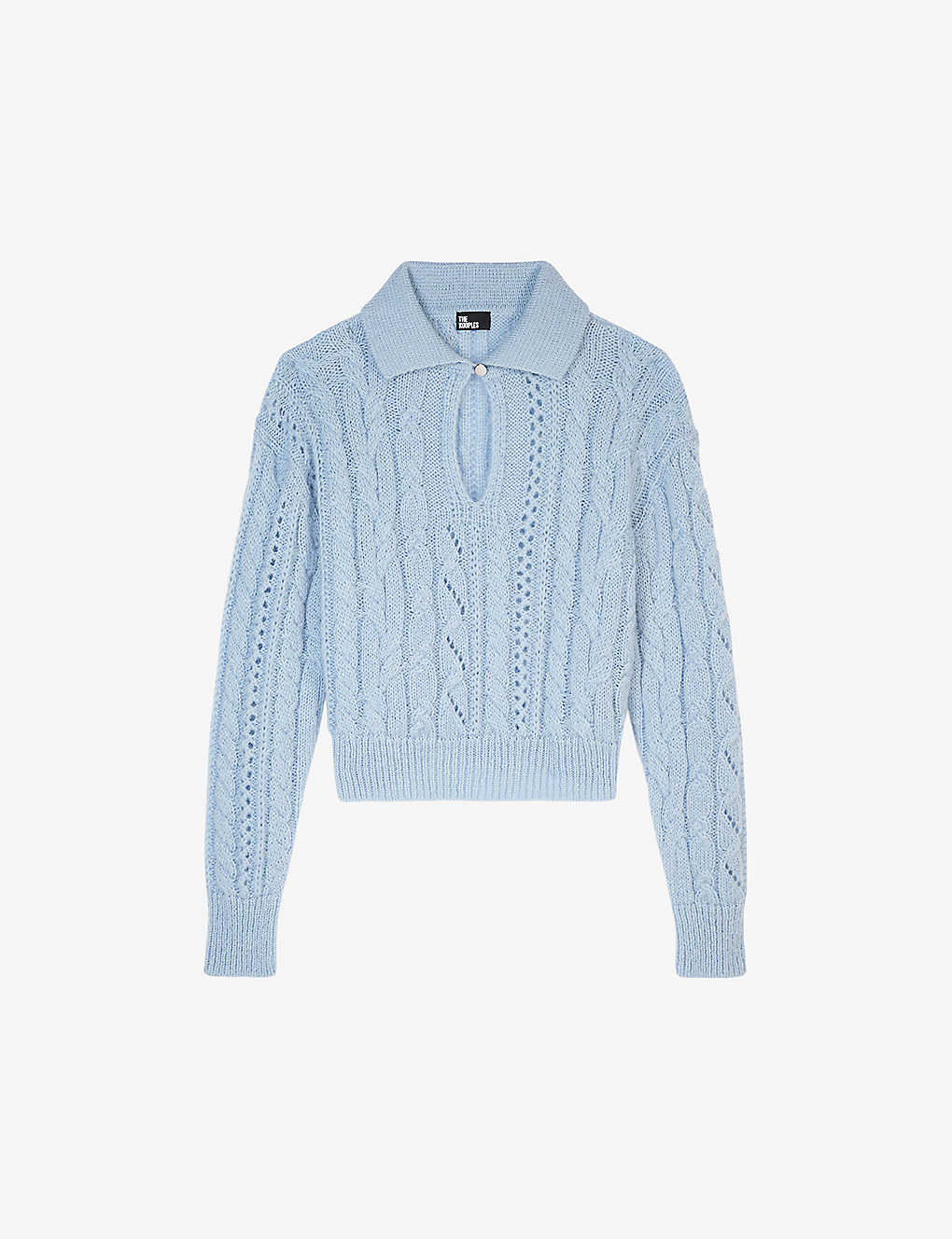 The Kooples Womens Blue Cable-knit Collared Knitted Jumper