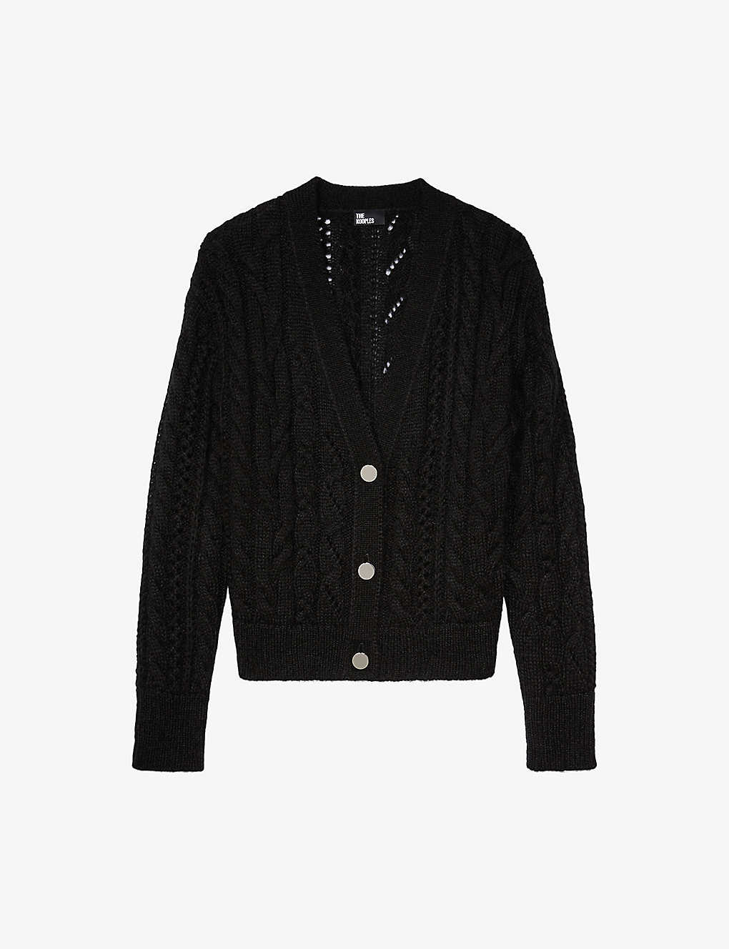 The Kooples Womens Black V-neck Open-weave Knitted Cardigan