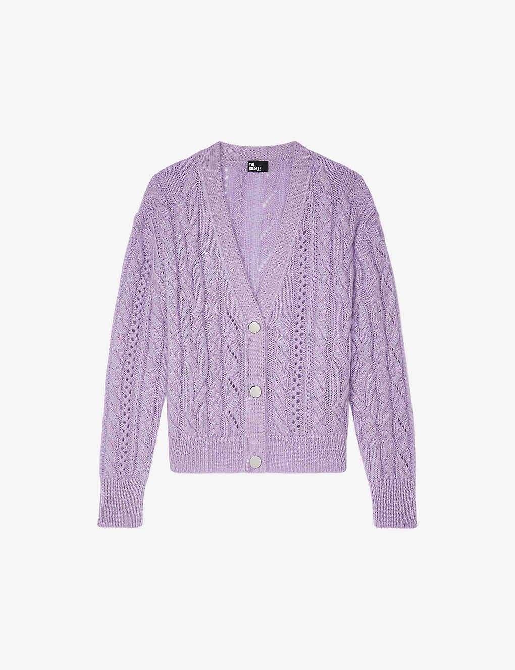 The Kooples Womens Violet V-neck Cable-weave Knitted Cardigan