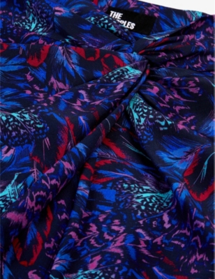 Shop The Kooples Women's Blue Red Graphic-print Silk Midi Skirt