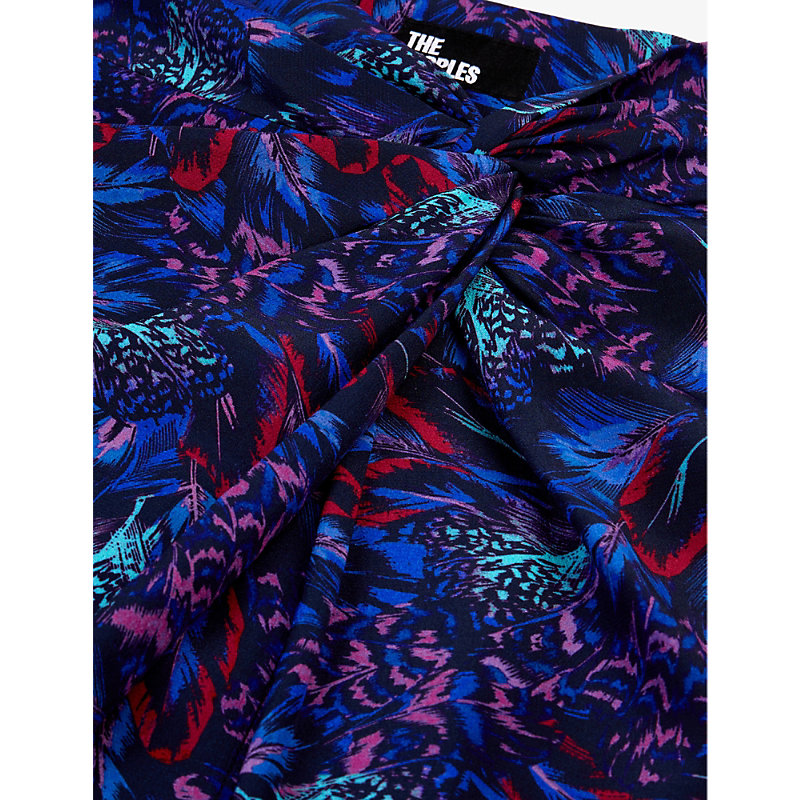 Shop The Kooples Women's Blue Red Graphic-print Silk Midi Skirt