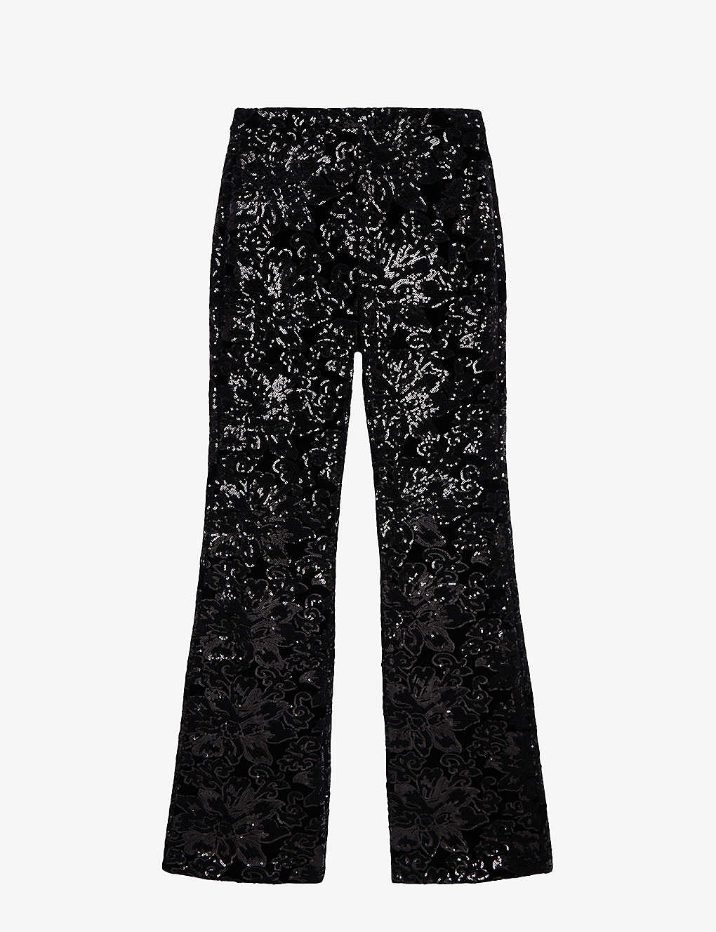 The Kooples Womens Black High-rise Sequin-embroidered Stretch-velvet Trousers