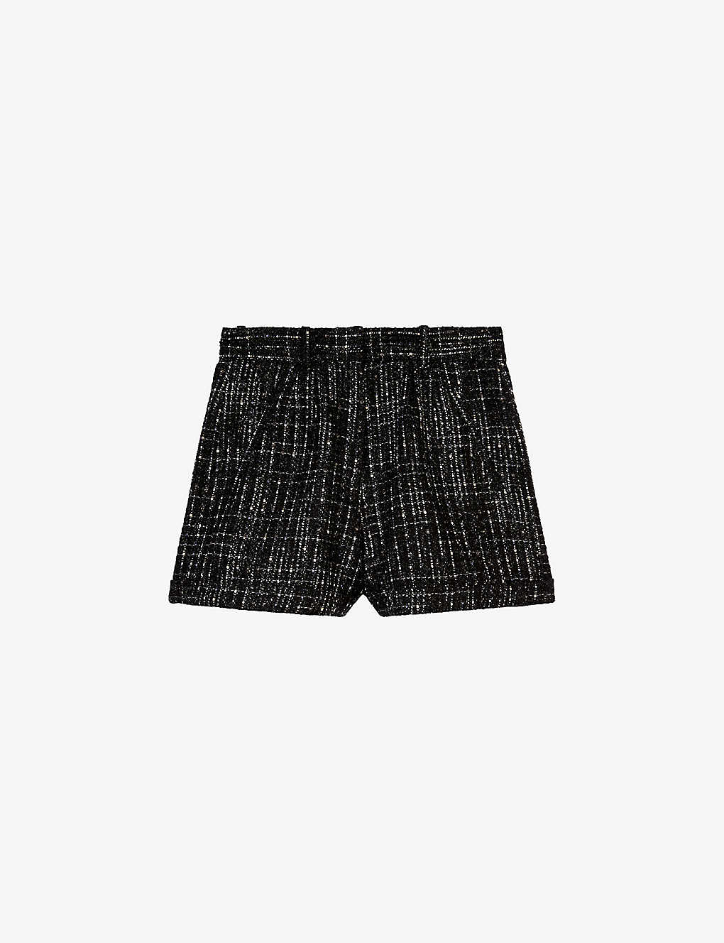 Shop The Kooples Women's Black White Textured-weave High-waisted Tweed Shorts