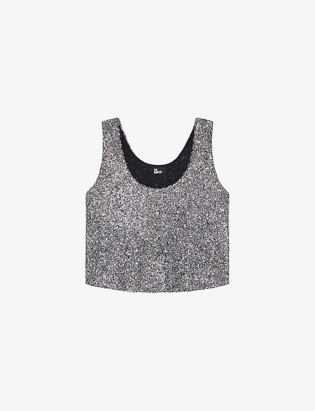 Shop The Kooples V-neck Cropped Sequin Top In Silver