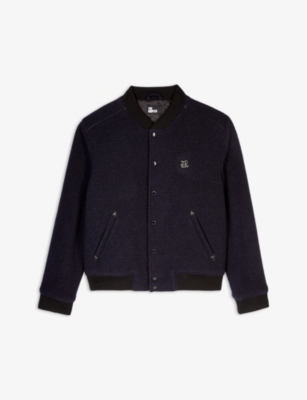 THE KOOPLES: Logo text-embroidery boucle-wool jacket