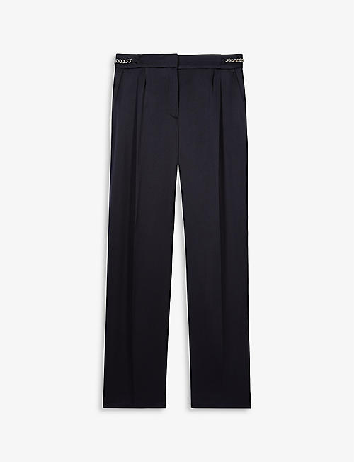 THE KOOPLES: Chain-embellished pleated-front straight-let mid-rise woven trousers