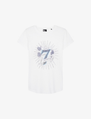 The Kooples Womens White Rhinestone-embellished Cotton And Modal T-shirt