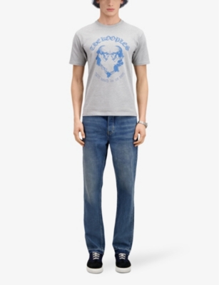 Shop The Kooples Men's Grey Melange Graphic-print Short-sleeve Cotton T-shirt