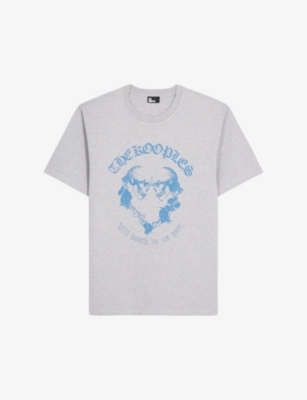 The Kooples Mens Grey Melange Graphic-print Short-sleeve Cotton T-shirt