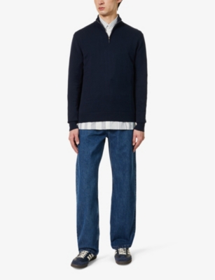 Shop Arne Mens Vy Funnel-neck Relaxed-fit Cotton-knit Jumper In Navy