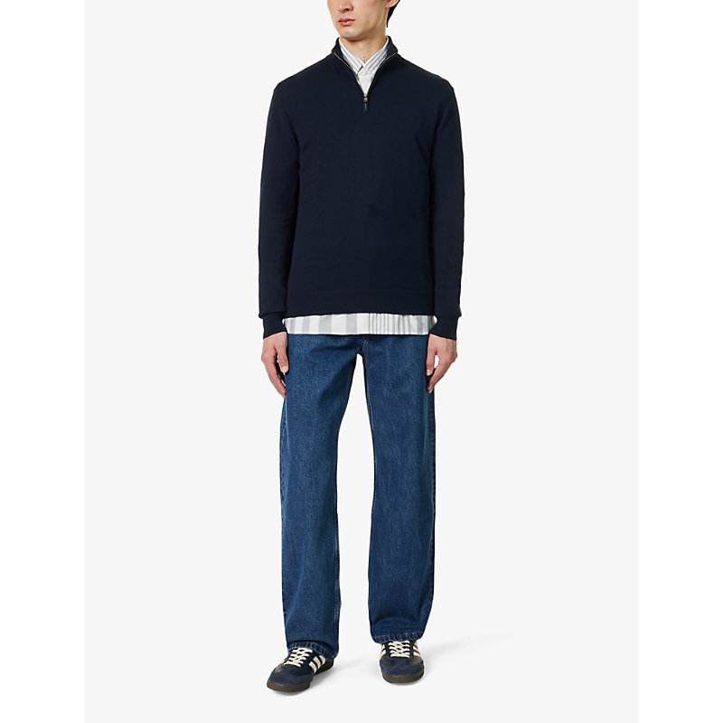 Shop Arne Funnel-neck Relaxed-fit Cotton-knit Jumper In Navy