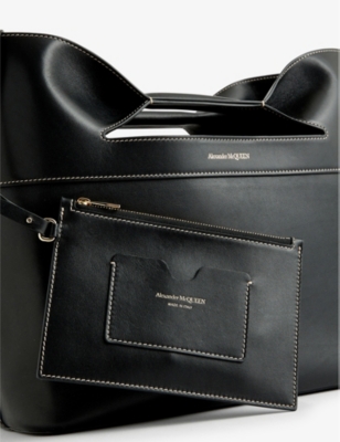Shop Alexander Mcqueen The Bow Small Leather Top-handle Bag In Black