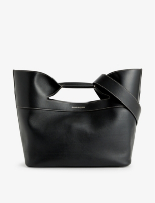Shop Alexander Mcqueen Womens Black The Bow Small Leather Top-handle Bag