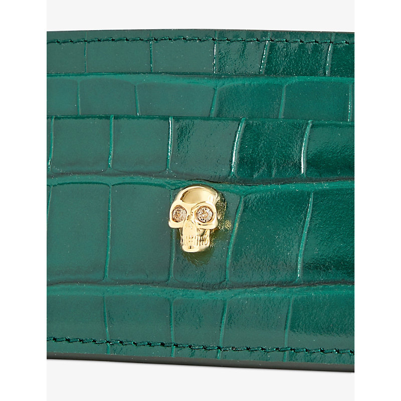 Shop Alexander Mcqueen Emerald/black Classic Skull Leather Card Holder