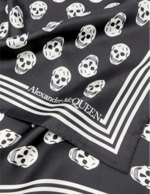 Shop Alexander Mcqueen Womens Black/ivory Biker Skull-print Silk Scarf