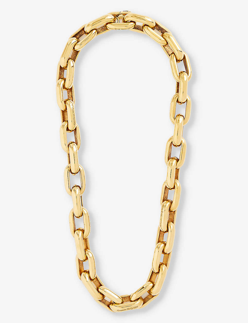 Alexander Mcqueen Womens Light Ant.gold Peak Chain-link Brass Necklace