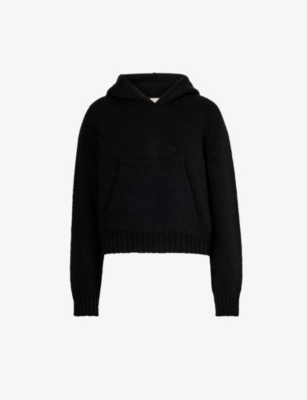 Palm Angels Logo Wool-blend Hoodie In Black White