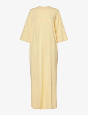 Essentials Fear Of God  Womens Garden Yellow  Relaxed-fit Cotton-blend Midi Dress