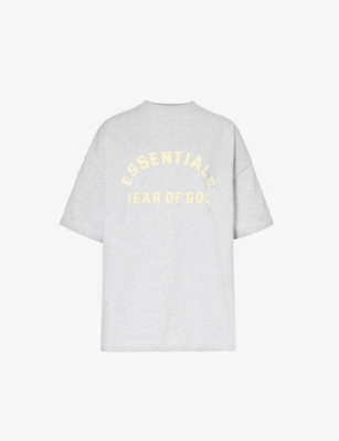 Shop Essentials Fear Of God  Women's Light Heather Grey  Brand-embossed Cotton-jersey T-shirt